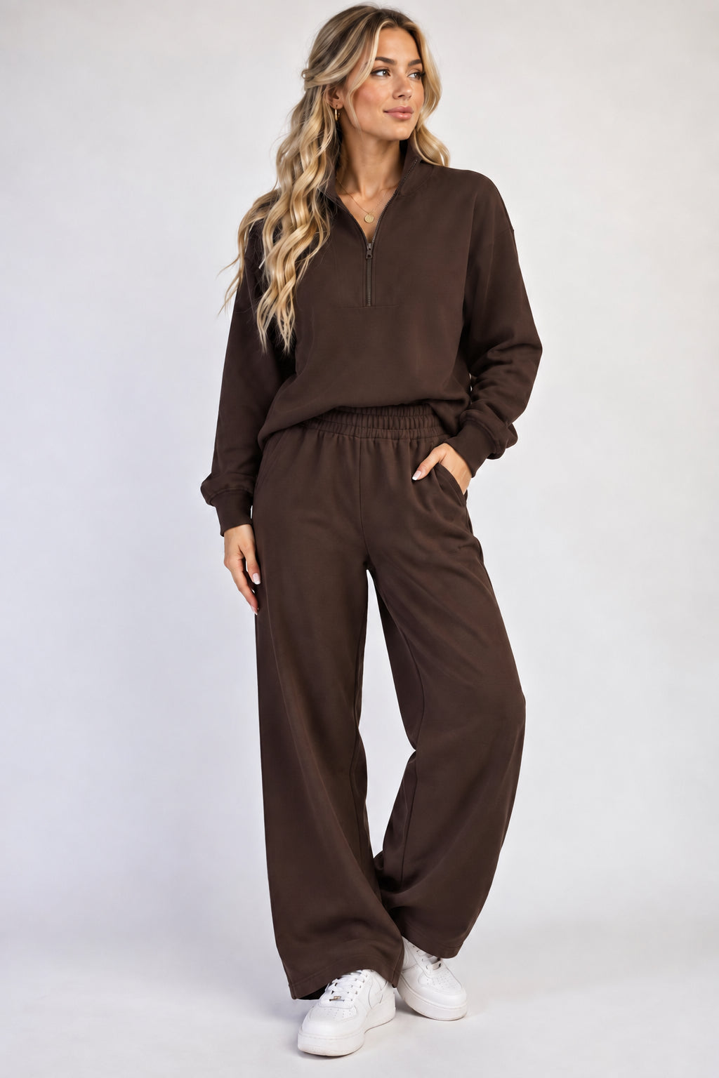Espresso quarter zip pull over set