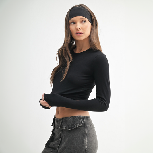 Essential Micro-Ribbed Long Sleeved Cropped Athleisure Top
